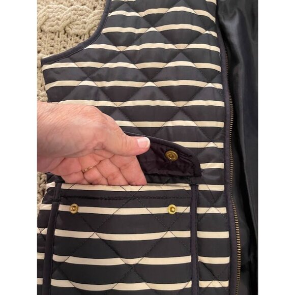 Womens British Khaki Quilted Vest Navy & White Stripes S Sleeveless Zipper Front - Picture 11 of 16
